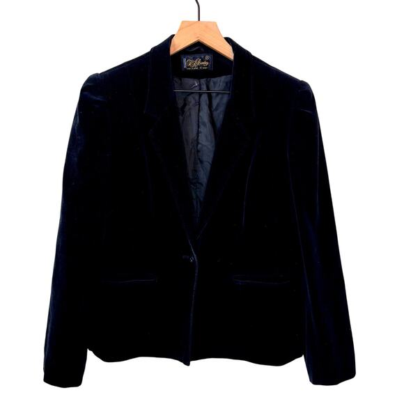 VINTAGE 80s T.R. Bentley Crushed Velvet Blazer Size S Black Party‎ Holiday Goth - Picture 1 of 12